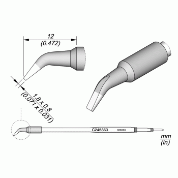 JBC C245-863 Cartridge Tip Bent Chisel 1.8 x 0.8mm