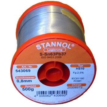 Stannol 63/37 HS10 Solder Wire 0.8mm 500gm