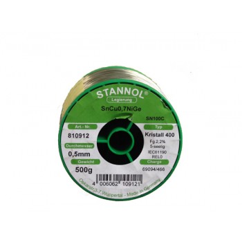 Stannol SN100C Crystal 400 Lead Free Solder Wire 0.5mm 500gm