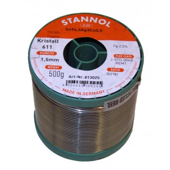 Stannol SAC305 Crystal 611 Lead Free Solder Wire 1.5mm 500gm
